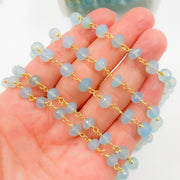 Blue Chalcedony Gold Plated Sterling Silver Wire Chain